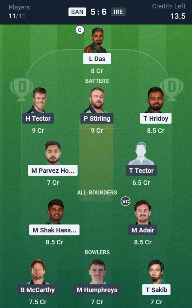 Dream11 Team For BAN vs IRE Dream11 Team For BAN vs IRE