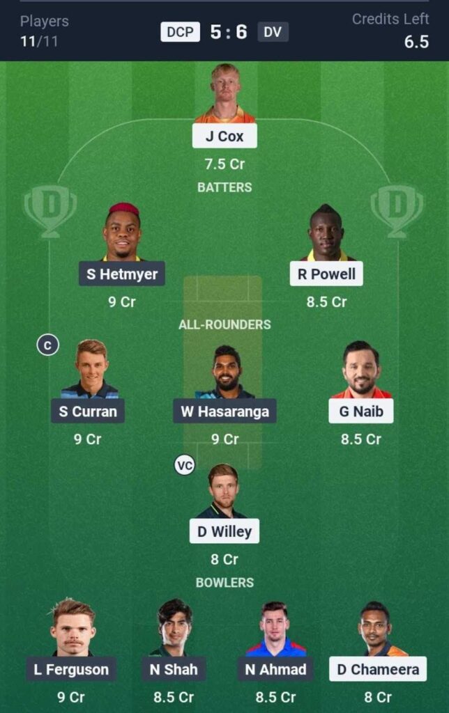 Dream11 Team For DCP vs DV Dream11 Team For DCP vs DV