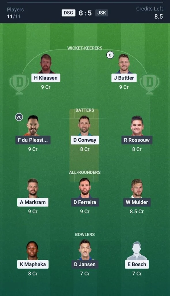 Dream11 Team For DSG vs JSK Dream11 Team For DSG vs JSK