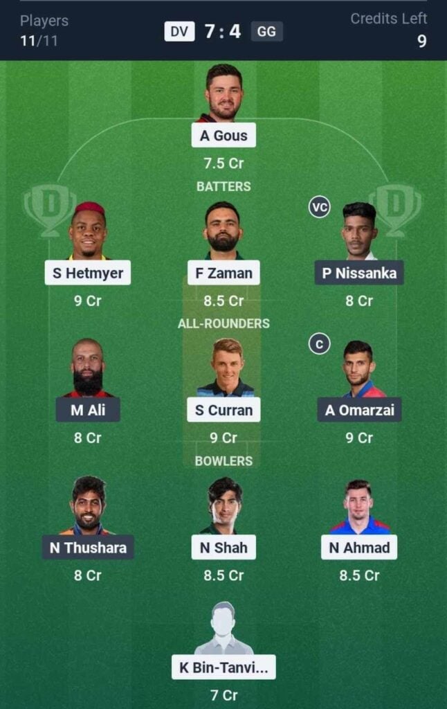 Dream11 Team For DV vs GG Dream11 Team For DV vs GG