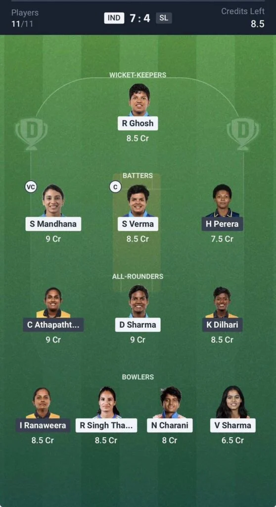Dream11 Team For IND-W vs SL-W 5th T20I match Dream11 Team For IND-W vs SL-W 5th T20I match