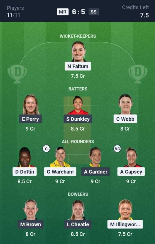 Dream11 Team For MR-W vs SS-W Dream11 Team For MR-W vs SS-W