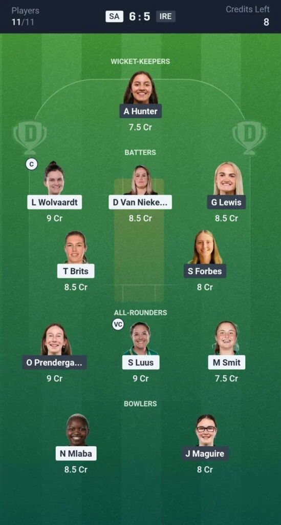 Dream11 Team For SA-W vs IRE-W Dream11 Team For SA-W vs IRE-W