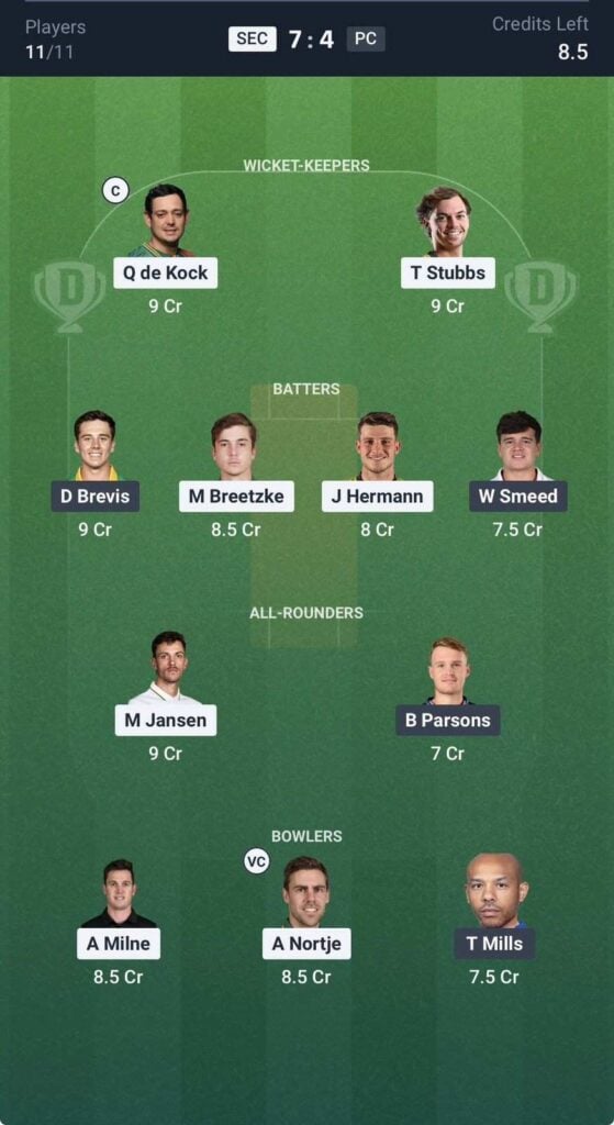 Dream11 Team For SEC vs PC Dream11 Team For SEC vs PC