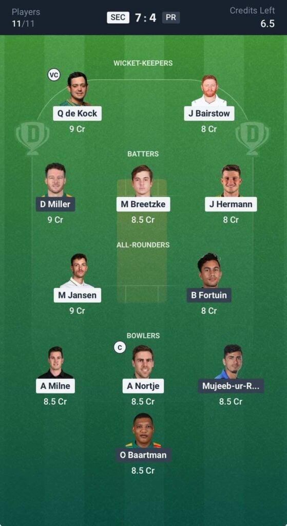 Dream11 Team For SEC vs PR Dream11 Team For SEC vs PR