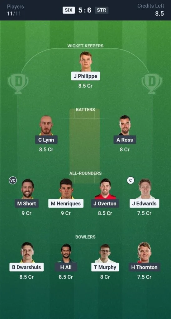 Dream11 Team For STR vs SIX Dream11 Team For STR vs SIX