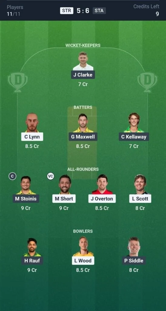 Dream11 Team For STR vs STA Dream11 Team For STR vs STA