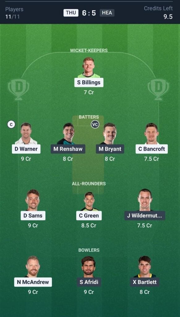 Dream11 Team For THU vs HEA Dream11 Team For THU vs HEA