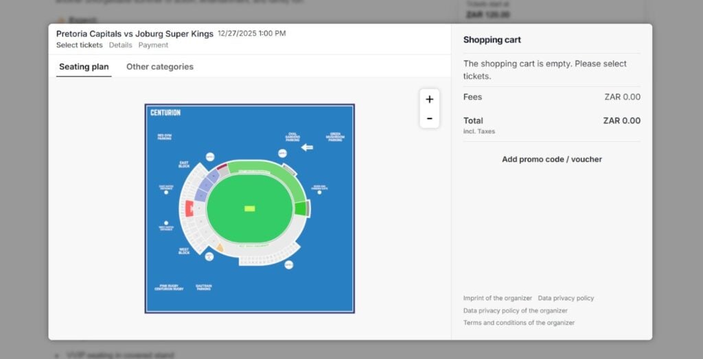 Seating Map For SA20 2025-26 Match Seating Map For SA20 2025-26 Match