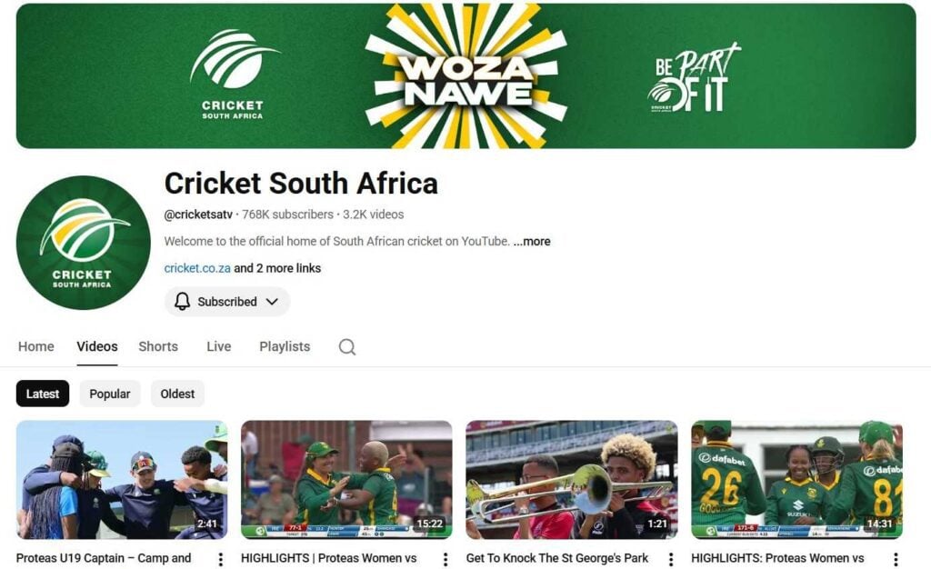 Cricket South Africa official YouTube channel Cricket South Africa official YouTube channel