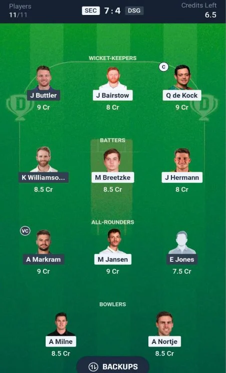 Dream 11 Team For SEC vs DSG Dream 11 Team For SEC vs DSG