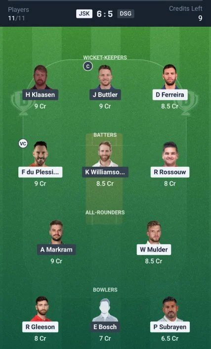 Dream 11 team for JSK vs DSG Dream 11 team for JSK vs DSG