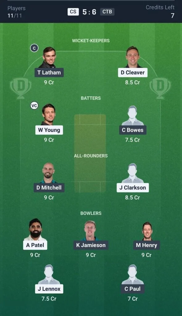 Dream11 Team For CS vs CTB Dream11 Team For CS vs CTB