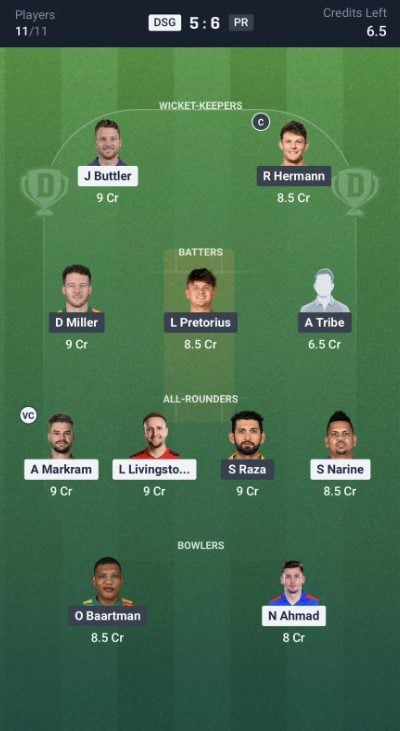 Dream11 Team For Durban Super Giants vs Paarl Royals Dream11 Team For Durban Super Giants vs Paarl Royals