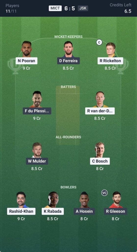 Dream11 Team For MICT vs JSK Dream11 Team For MICT vs JSK