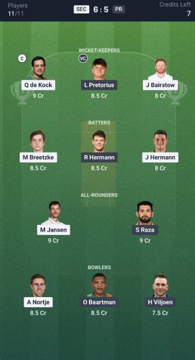 Dream11 Team For SEC vs PR Dream11 Team For SEC vs PR