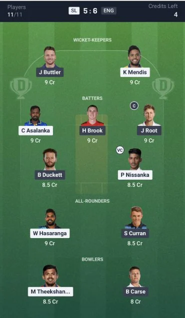 Dream11 Team For SL vs ENG Dream11 Team For SL vs ENG