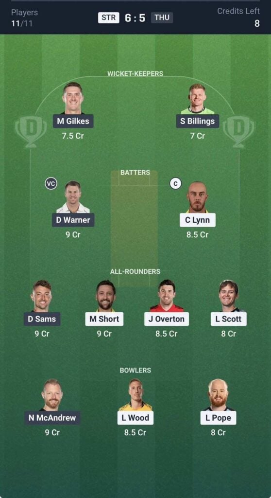 Dream11 Team For STR vs THU Dream11 Team For STR vs THU