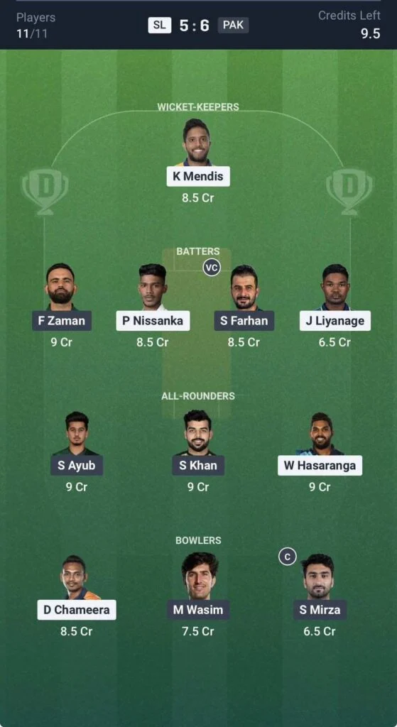 Dream11 Team SL vs PAK 2nd T20I Dream11 Team SL vs PAK 2nd T20I