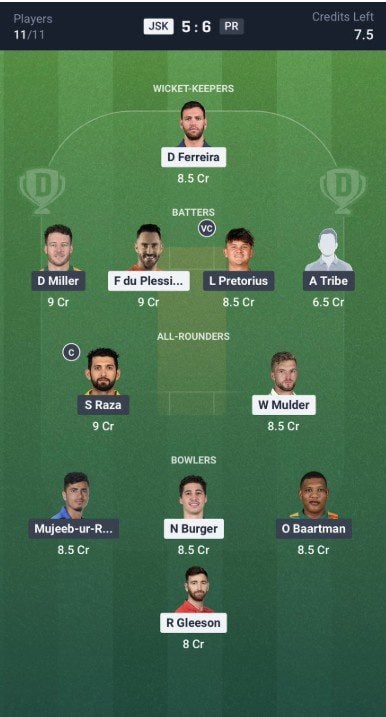 Dream11 Team for Joburg Super Kings vs Paarl Royals Dream11 Team for Joburg Super Kings vs Paarl Royals