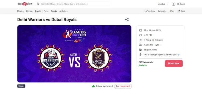 Select the Match You want to watch Select the Match You want to watch