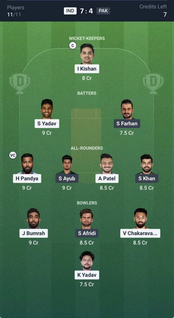 Dream11 Team for India vs Pakistan Dream11 Team for India vs Pakistan