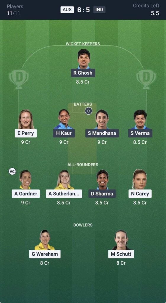 Dream 11 team for India Women vs Australia Women Dream 11 team for India Women vs Australia Women