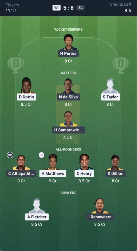 Dream 11 team for WI W vs SL W Dream 11 team for WI W vs SL W