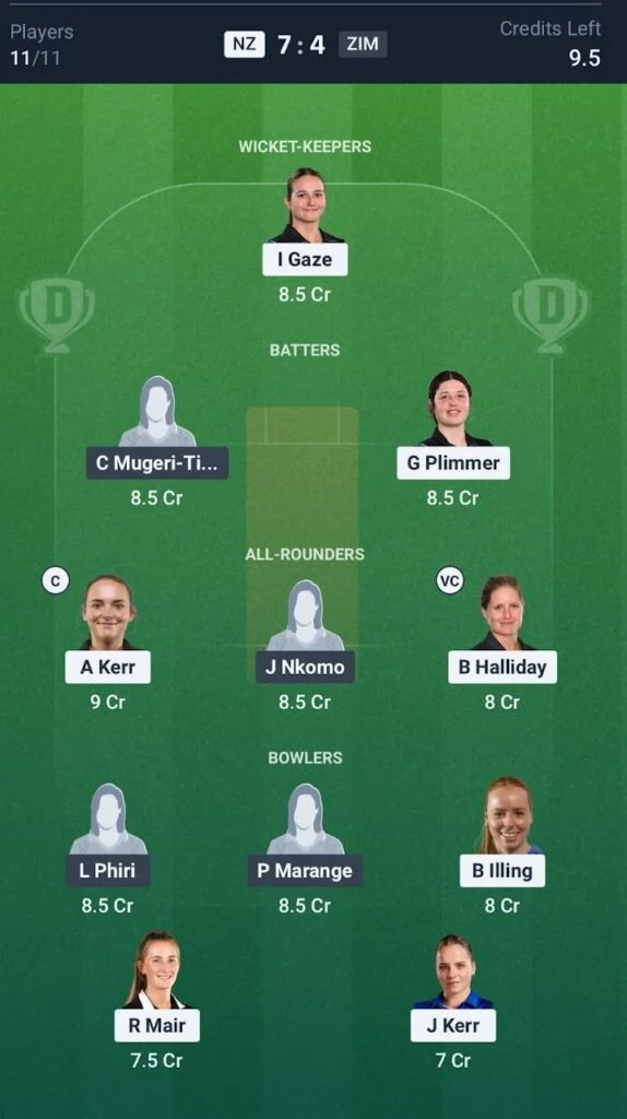 Dream11 Team For New Zealand Women vs Zimbabwe Women Dream11 Team For New Zealand Women vs Zimbabwe Women