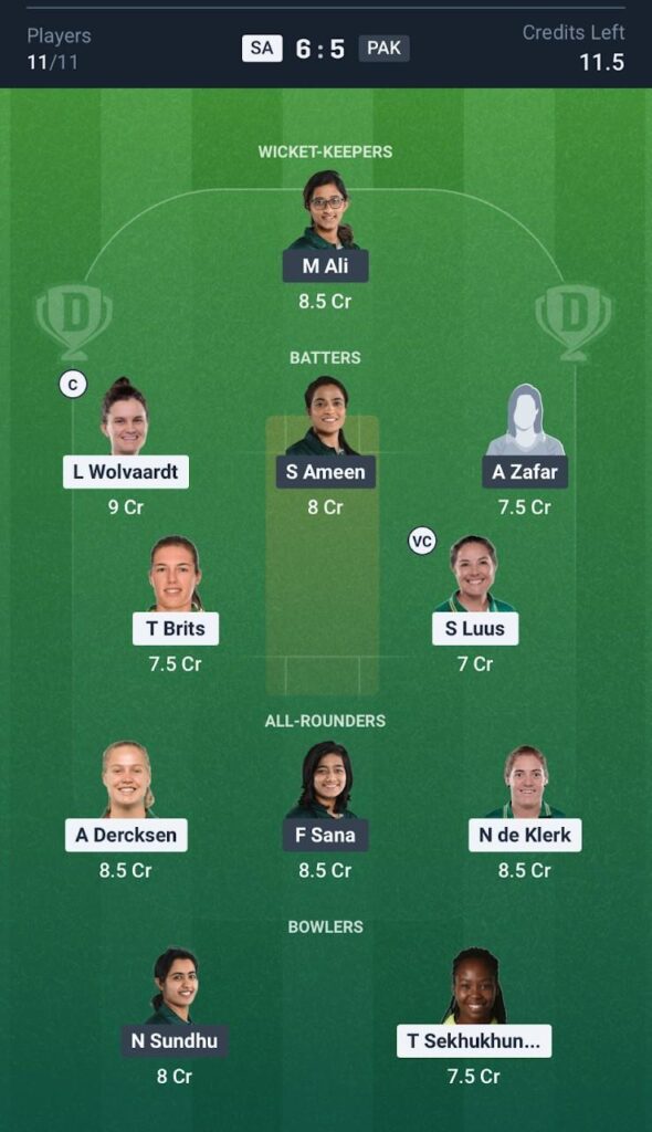Dream11 Team For South Africa Women vs Pakistan Women Dream11 Team For South Africa Women vs Pakistan Women