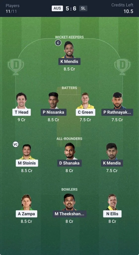 Dream11 team for AUS Vs SL Dream11 team for AUS Vs SL