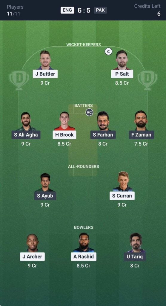 Dream11 team for ENG vs PAK Dream11 team for ENG vs PAK