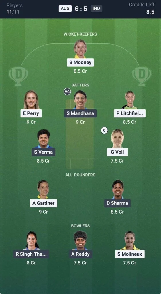 Dream11 team for IND W vs AUS W Dream11 team for IND W vs AUS W