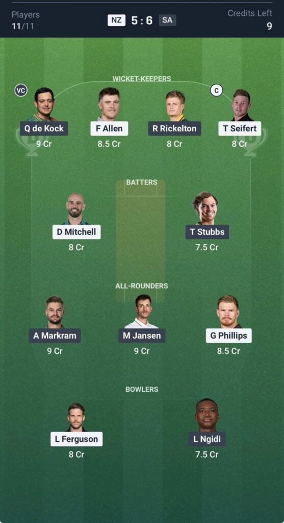 Dream11 team for SA vs NZ Dream11 team for SA vs NZ