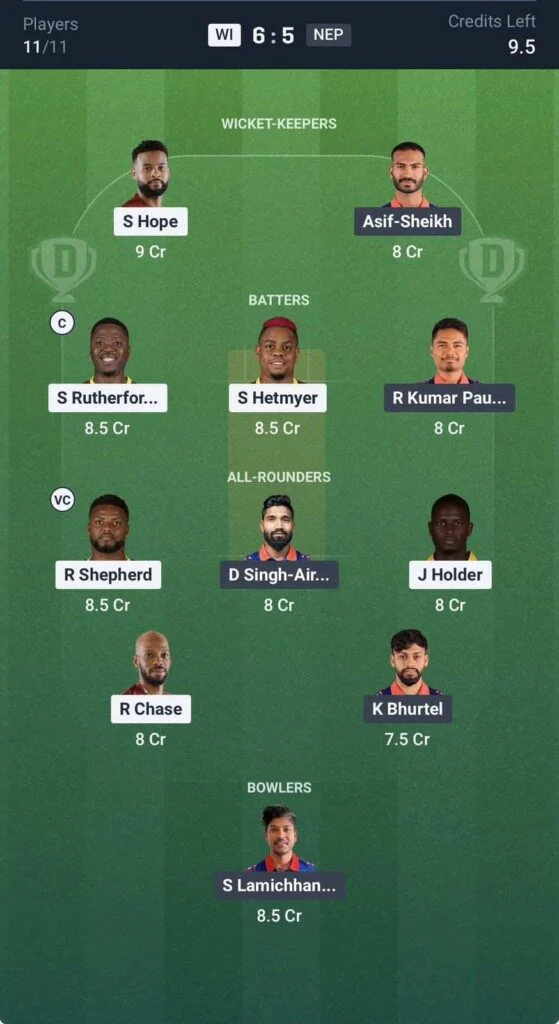 Dream 11 team for West Indies vs Nepal Dream 11 team for West Indies vs Nepal