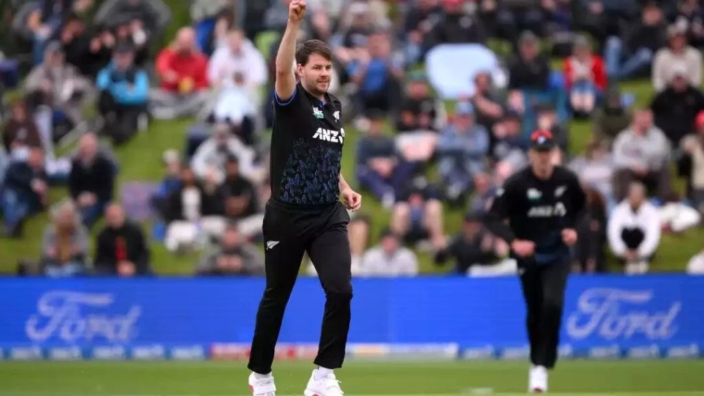Jacob Duffy celebratig after the wicket Jacob Duffy (New Zealand)