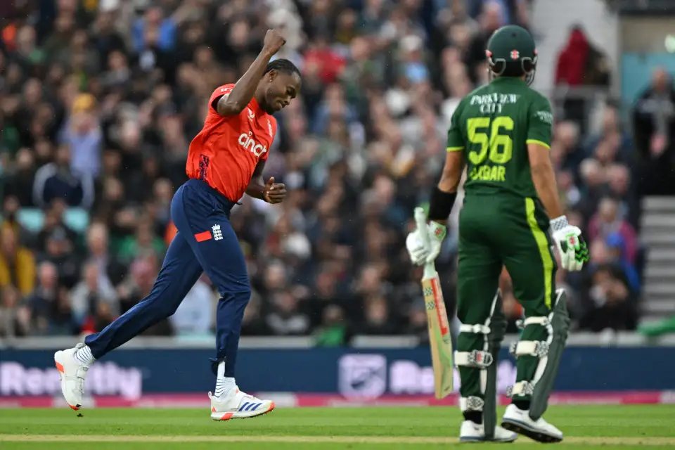Jofra Archer celebrates the wicket of Babar Azam Jofra Archer celebrates the wicket of Babar Azam