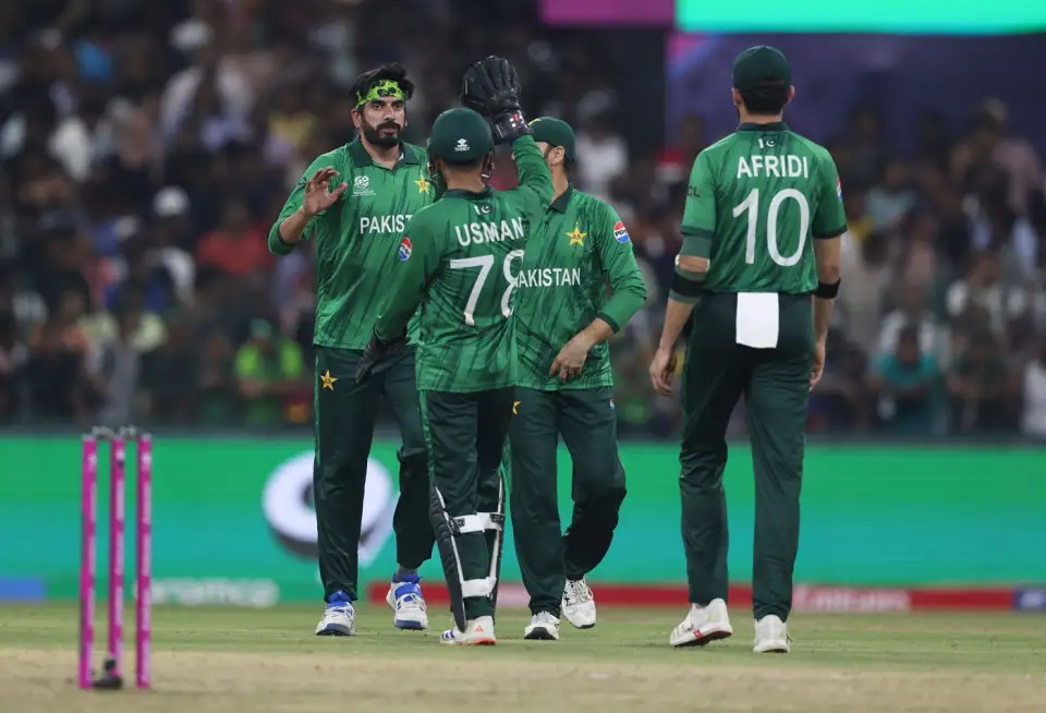 Pakistan team is celebrating after Usman Tariq's 3rd wicket Pakistan team is celebrating after Usman Tariq's 3rd wicket