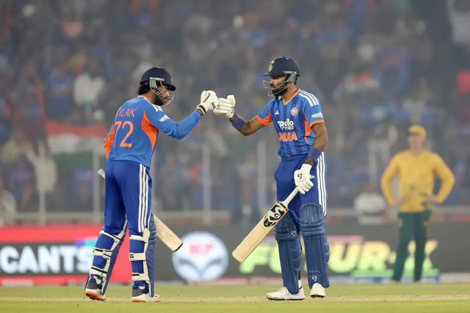 Tilak Varma and Hardik Pandya put on a 105-run partnership Tilak Varma and Hardik Pandya put on a 105-run partnership