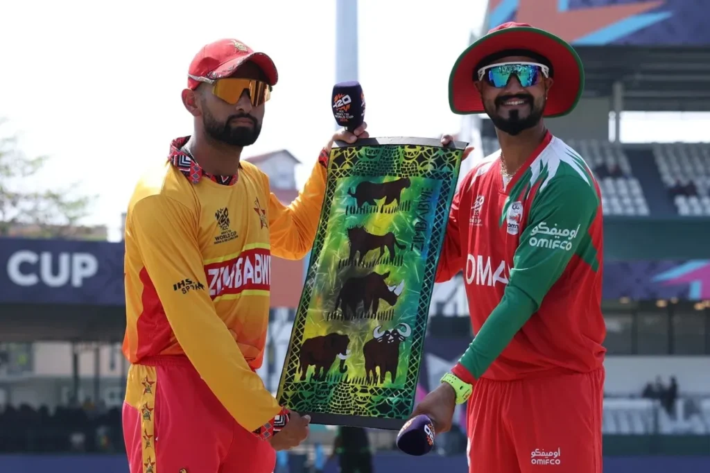 Zimbabwe and Oman Captains During the toss of thier first icc world cup match Zimbabwe and Oman Captains During the toss of thier first icc world cup match