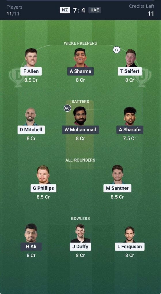 Dream 11 team for nz vs uae Dream 11 team for nz vs uae