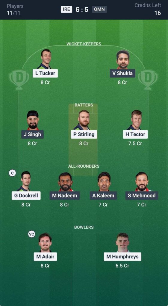Dream11 team for IRE vs OMN Dream11 team for IRE vs OMN
