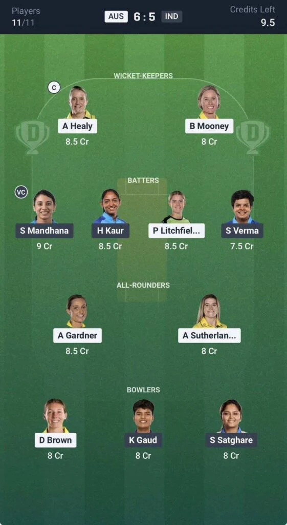 Dream11 Team For Australia Women vs India Women for the only test Dream11 Team For Australia Women vs India Women for the only test