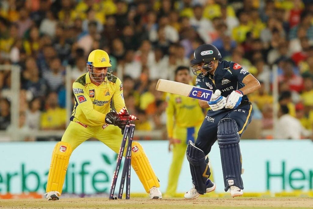CSK vs GT head to head moment , Dhoni stumped Gill batting CSK vs GT head to head moment , Dhoni stumped Gill batting