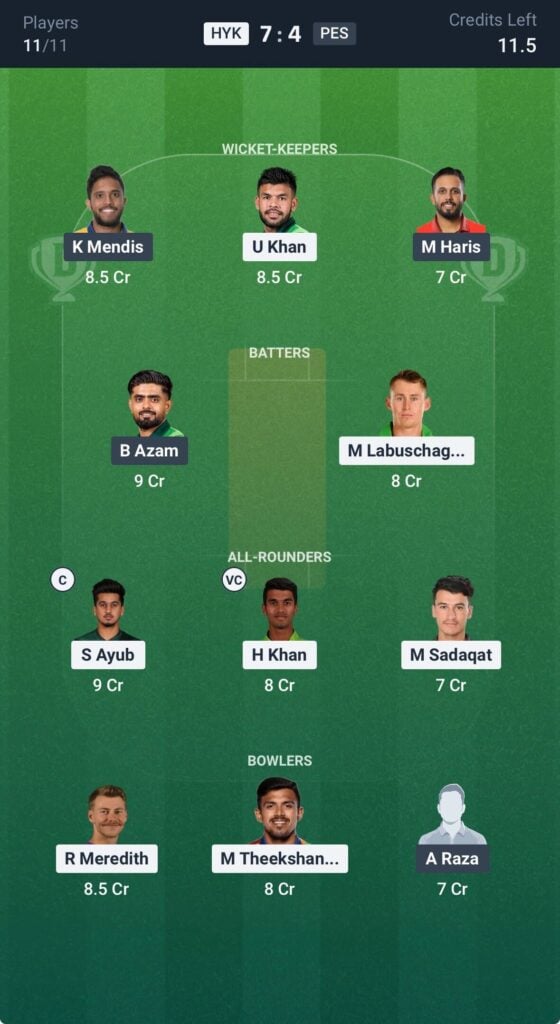 Dream11 Team for HYK vs PES Dream11 Team for HYK vs PES