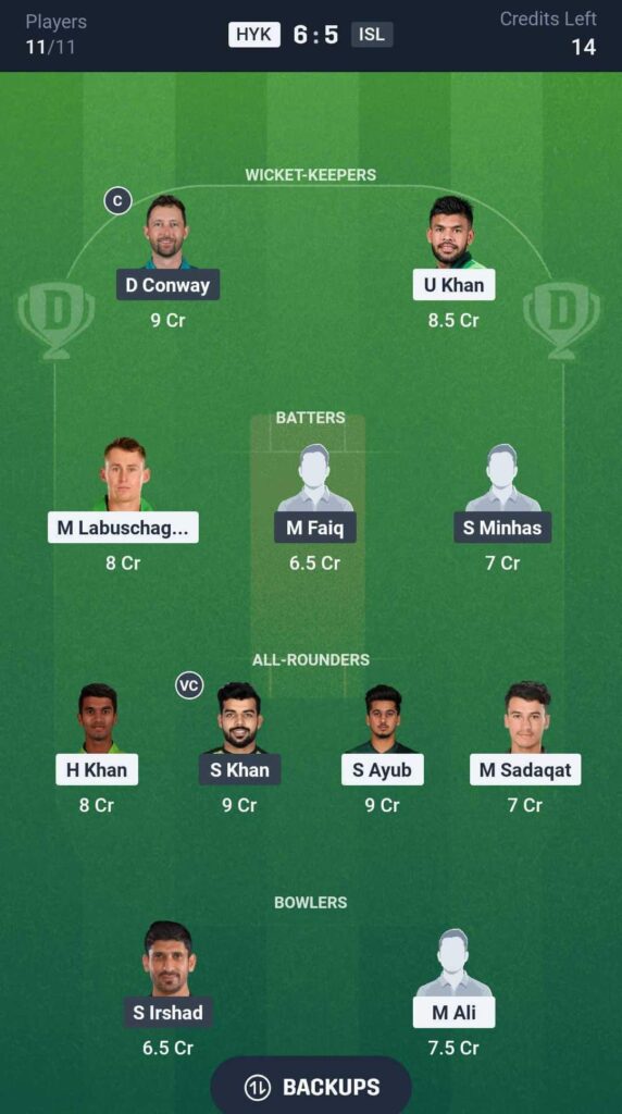Dream11 Team for HYK vs ISL Dream11 Team for HYK vs ISL