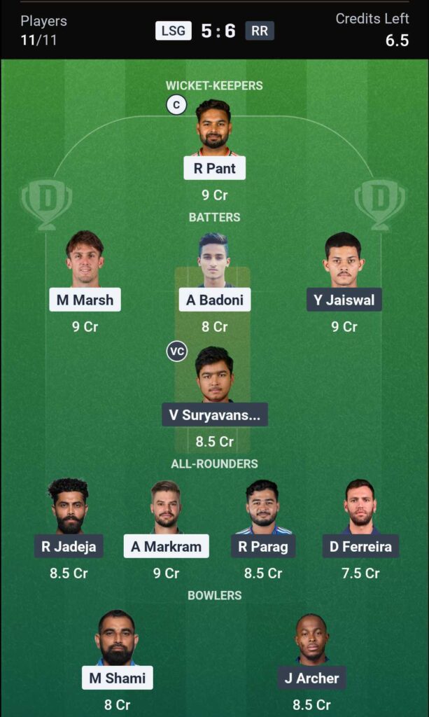 Dream11 Team for Lucknow Super Giants vs Rajasthan Royals Dream11 Team for Lucknow Super Giants vs Rajasthan Royals