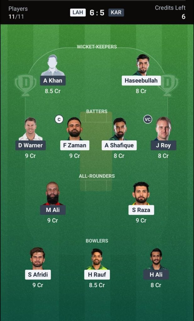 Dream11 for Lahore Qalandars vs Karachi Kings PSL Match Dream11 for Lahore Qalandars vs Karachi Kings PSL Match