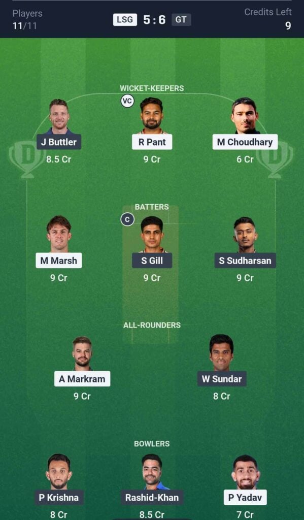 Dream11 Team for LSG vs GT Dream11 Team for LSG vs GT