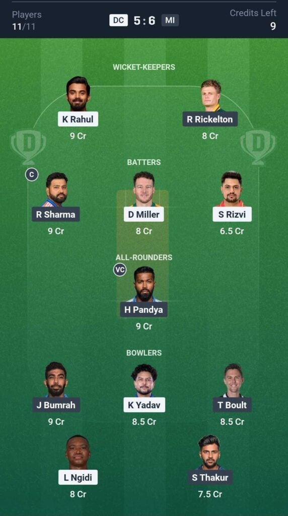 Top Fantasy Picks for DC vs MI Top Fantasy Picks for DC vs MI